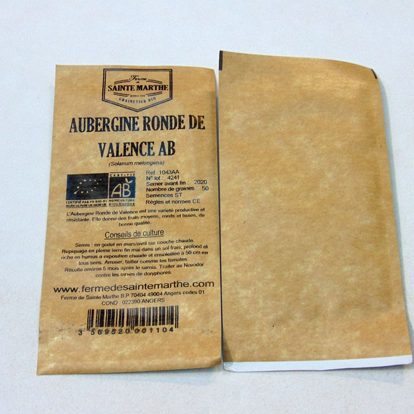 Esempio di esemplare Melanzana Tondo di Valenza Bio - Ferme de Sainte Marthe sacchetto di 50 semi circa come consegnato