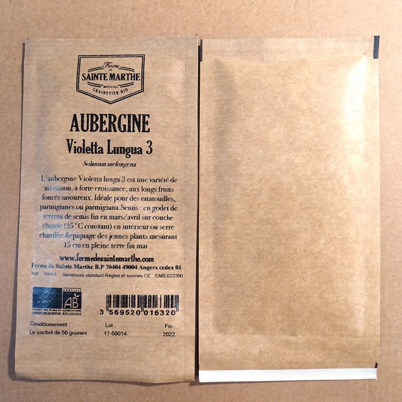 Esempio di esemplare Melanzana Violetta Lunga 2 sacchetto di 50 semi circa (0.2g) come consegnato