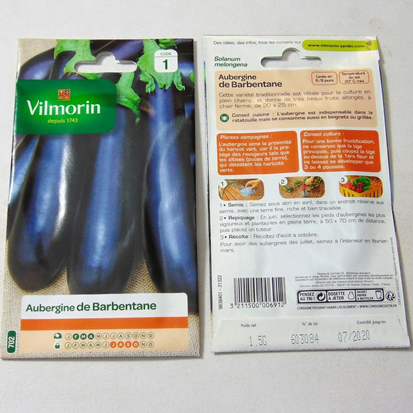 Esempio di esemplare Melanzana Barbentane - Vilmorin sacchetto di 200 semi circa (1g) come consegnato