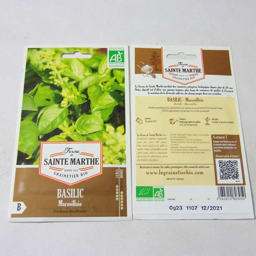 Esempio di esemplare Basilico di Marsiglia Bio - Ferme de Sainte Marthe sacchetto di 100 semi circa (0.23g) come consegnato
