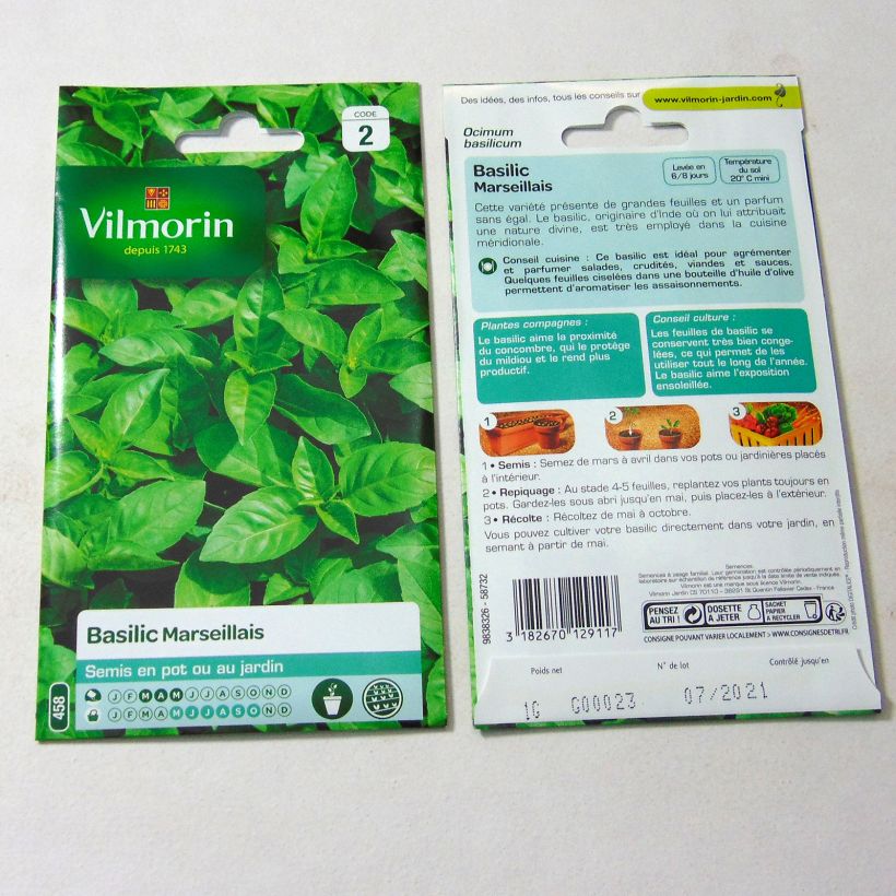 Esempio di esemplare Basilico di Marsiglia - Vilmorin sacchetto di 800 semi circa (1g) come consegnato