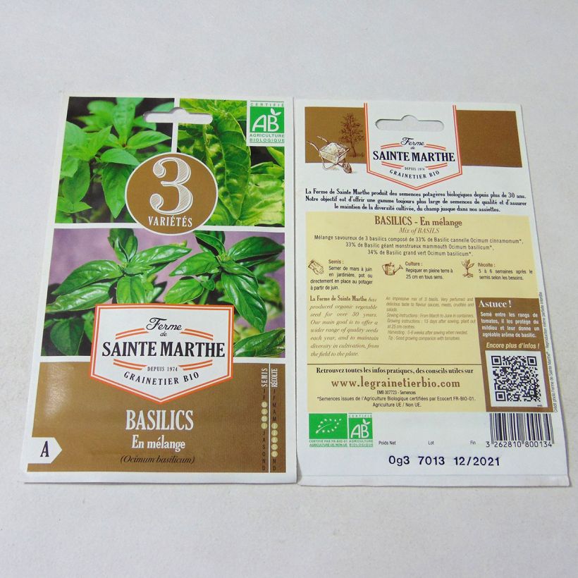 Example of Basilico Mix Bio - Ferme de Sainte Marthe sacchetto di 150 semi circa (0.3g) as you get