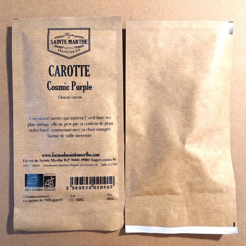 Esempio di esemplare Carota Cosmic Purple Bio sacchetto di 1500 semi circa come consegnato
