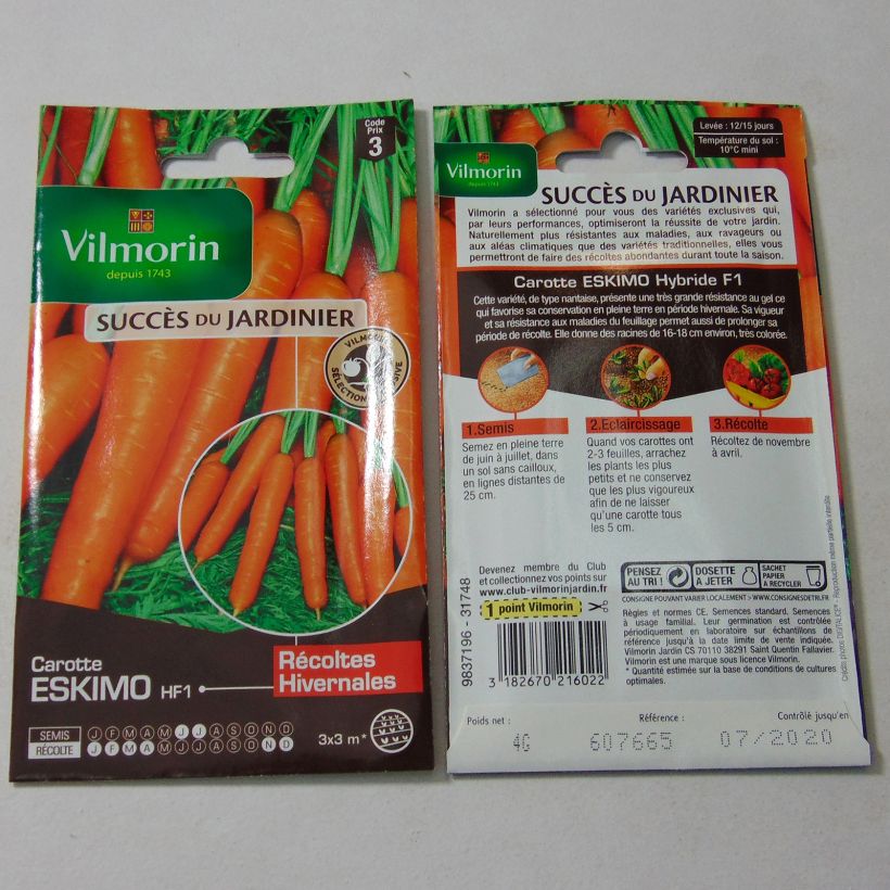 Esempio di esemplare Carota Eskimo - Vilmorin sacchetto di 2000 semi circa (4g) come consegnato