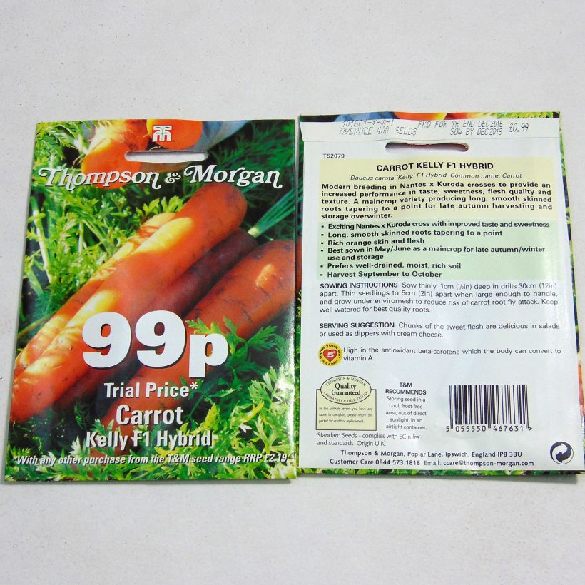Esempio di esemplare Carota Kelly sacchetto di 400 semi circa come consegnato