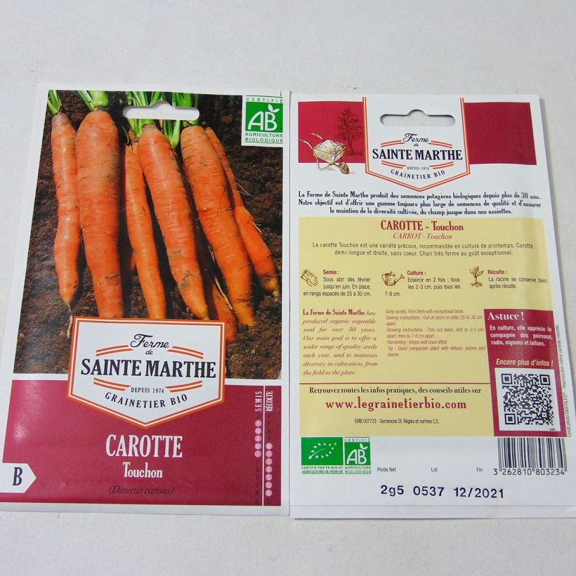 Esempio di esemplare Carota Touchon Bio - Ferme de Sainte Marthe sacchetto di 1700 semi circa (2.5g) come consegnato