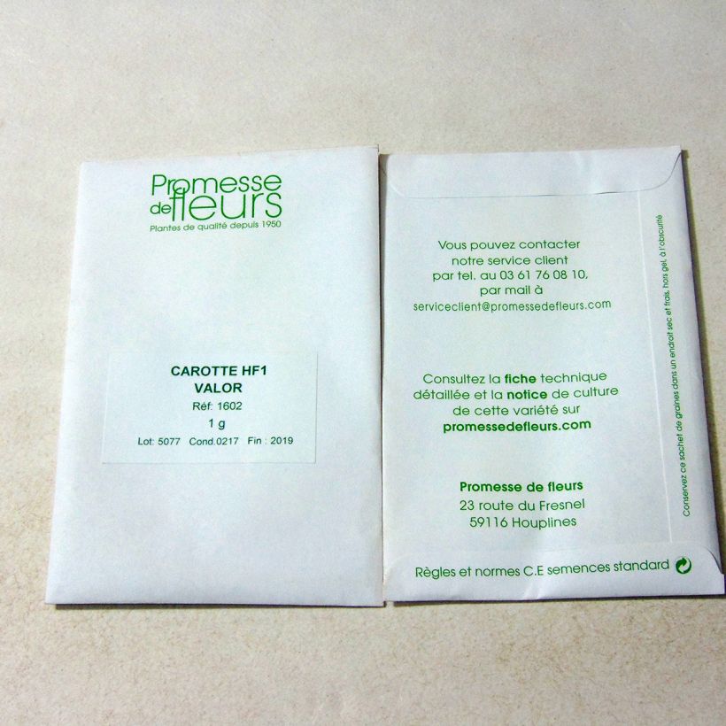 Esempio di esemplare Carota Valor F1 sacchetto di 500 semi circa (1g) come consegnato