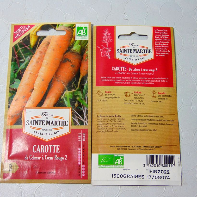 Example of Carota Colmar a cuore rosso 2 Bio - Ferme de Sainte Marthe sacchetto di 1800 semi circa (2g) as you get