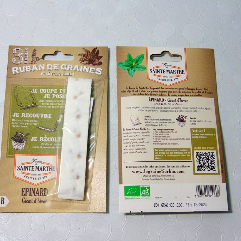 Esempio di esemplare Spinacio Gigante de invierno (Semi a nastro) sacchetto di semi da 2 grammi come consegnato