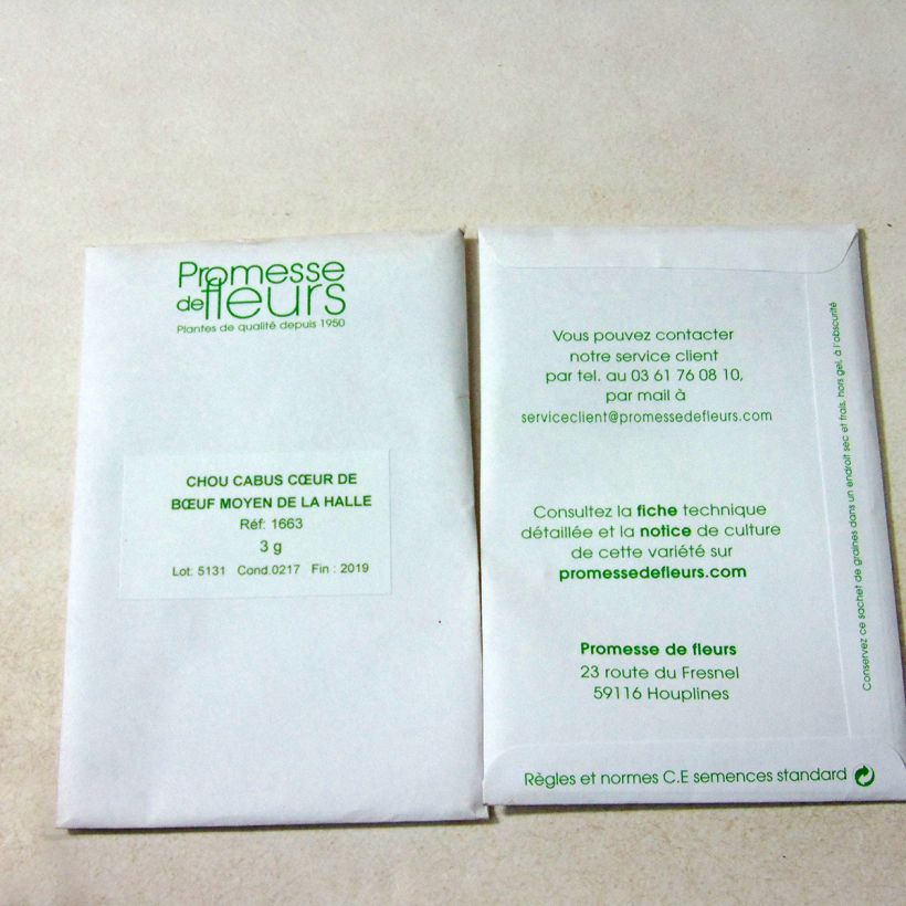 Esempio di esemplare Cavolo cappuccio a Cuor di bue Moyen de la Halle sacchetto di 600 semi circa (3g) come consegnato