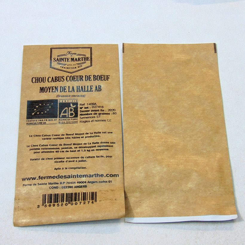 Esempio di esemplare Cavolo cappuccio a Cuor di bue Moyen de la Halle Bio - Ferme de Sainte Marthe sacchetto di 80 semi circa come consegnato