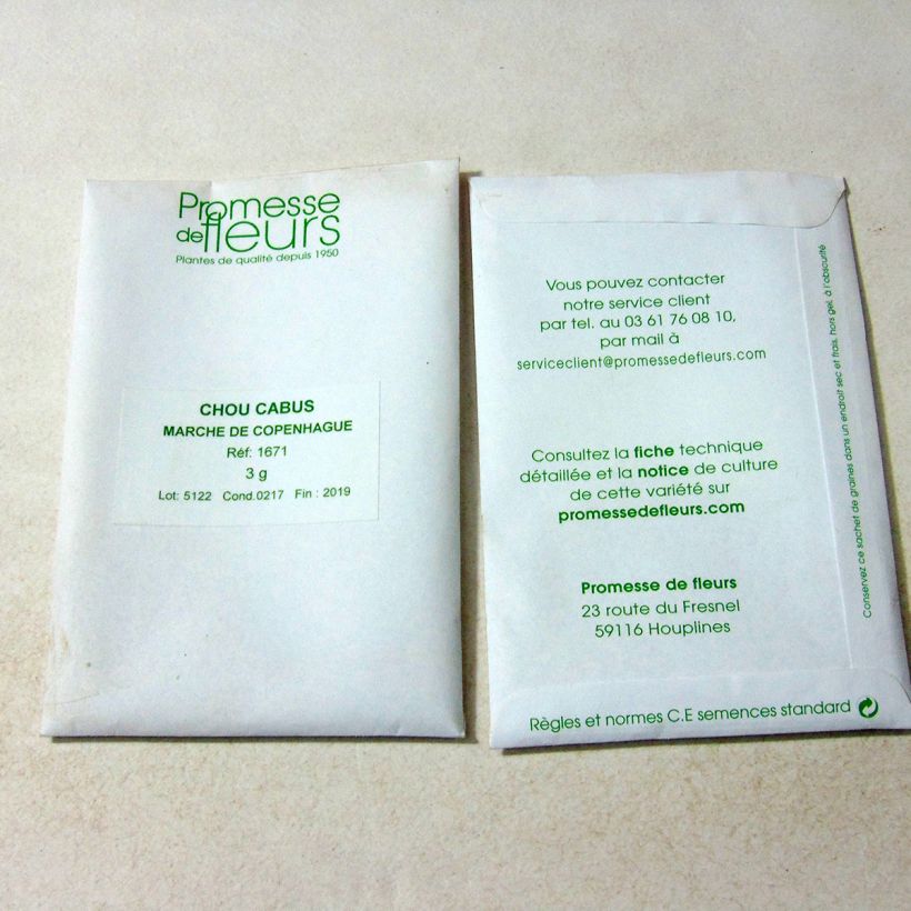 Esempio di esemplare Cavolo cappuccio Marché de Copenhague sacchetto di 650 semi circa (3g) come consegnato