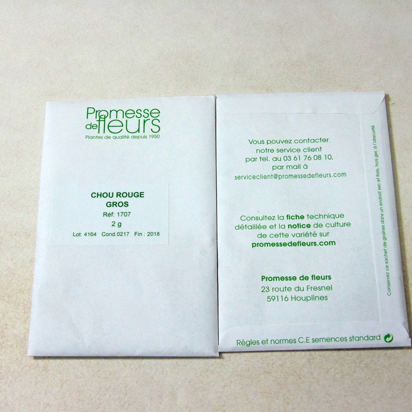 Esempio di esemplare Cavolo cappuccio Rosso sacchetto di 500 semi circa (2g) come consegnato