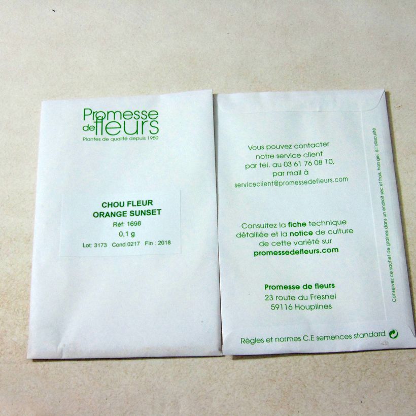 Esempio di esemplare Cavolfiore Orange Sunset sacchetto di 20 semi circa (0,1g) come consegnato