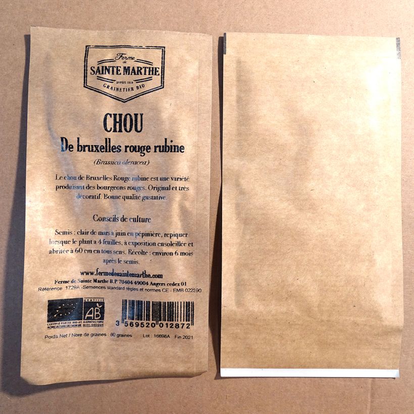 Esempio di esemplare Cavolini di Bruxelles Rubine sacchetto di 80 semi circa come consegnato