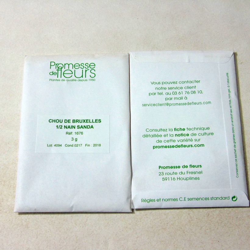 Esempio di esemplare Cavolini di Bruxelles Sanda sacchetto di 800 semi circa (3g) come consegnato