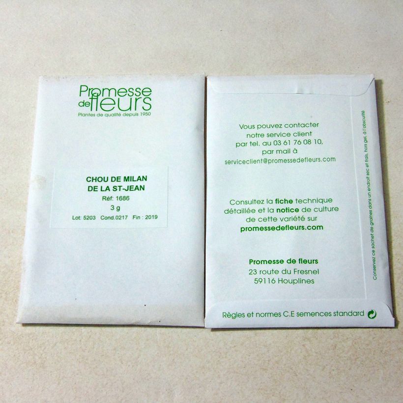 Esempio di esemplare Cavolo verza de la Saint Jean sacchetto di 850 semi circa (3g) come consegnato