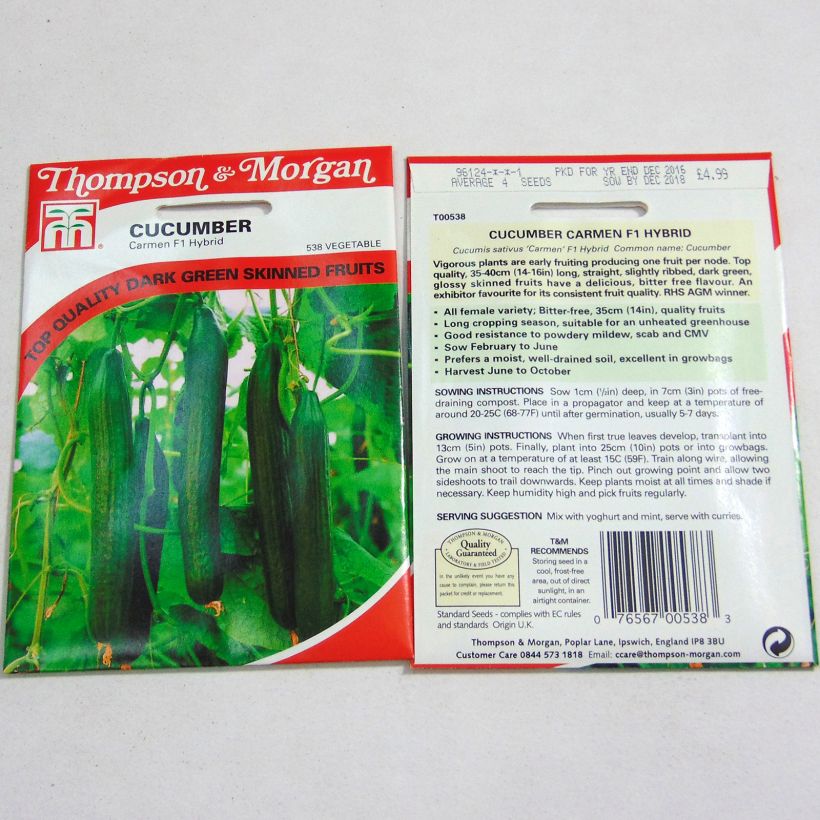 Esempio di esemplare Cetriolo Carmen sacchetto di 4 semi circa come consegnato