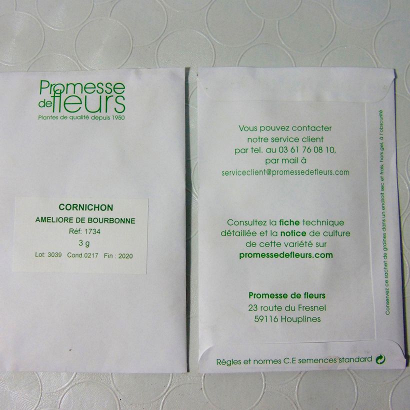 Esempio di esemplare Cetriolino per sottaceto amélioré de Bourbonne sacchetto di 105 semi circa (3g) come consegnato