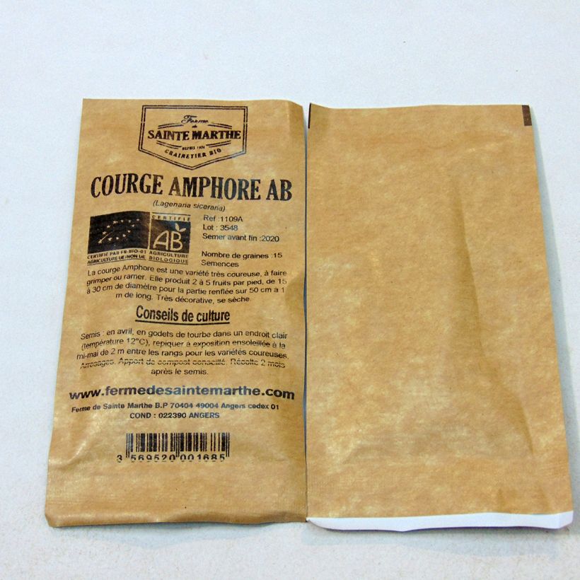 Esempio di esemplare Zucca bottiglia Amphore Bio - Ferme de Sainte Marthe sacchetto di 15 semi circa (3g) come consegnato