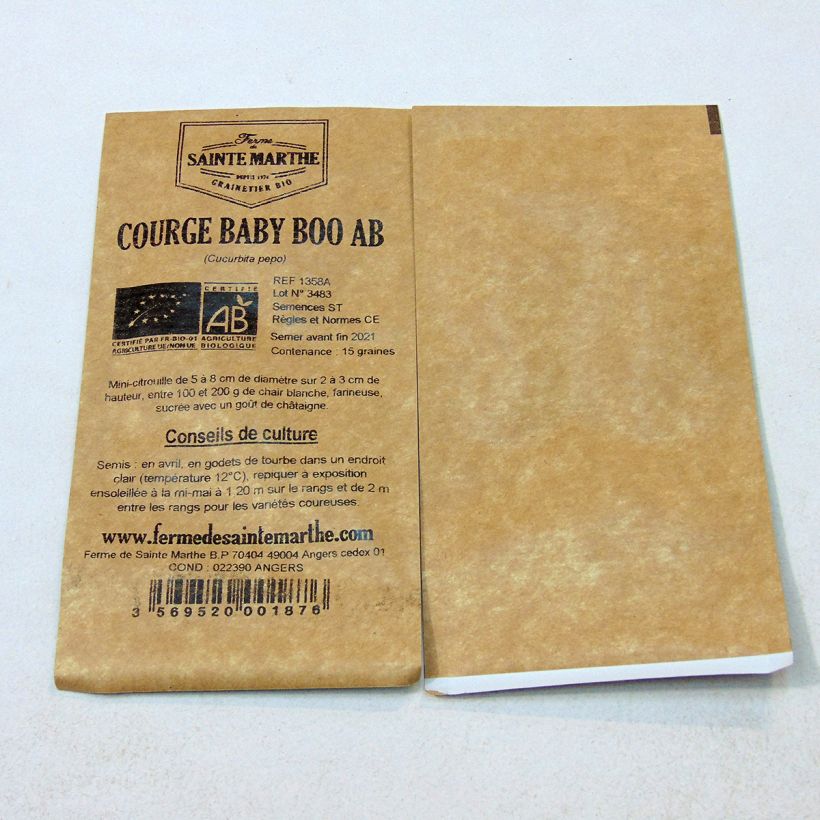Esempio di esemplare Zucchino Baby Boo Bio - Ferme de Sainte Marthe sacchetto di 15 semi circa (1g) come consegnato
