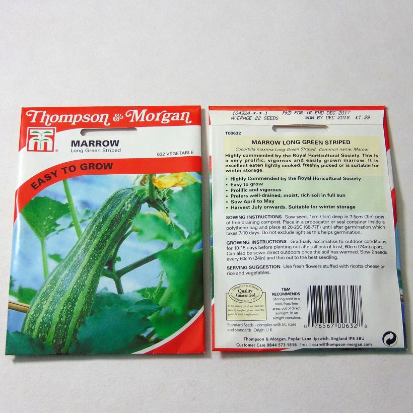 Esempio di esemplare Zucchino Long Green Striped sacchetto di 22 semi circa come consegnato