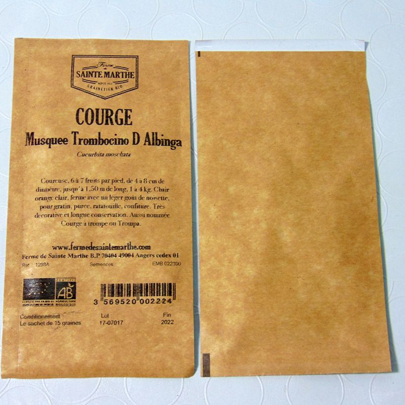 Esempio di esemplare Zucca moscata Tromboncino d'Albinga sacchetto di 20 semi circa (1g) come consegnato