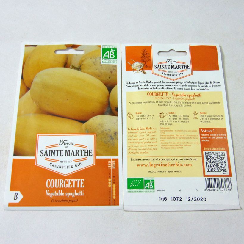 Esempio di esemplare Zucchino Spaghetti Bio - Ferme de Sainte Marthe sacchetto di 10 semi circa (1.6g) come consegnato