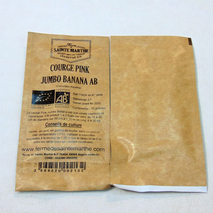 Esempio di esemplare Zucca Pink Jumbo Banana Bio - Ferme de Sainte Marthe sacchetto di 10 semi circa (2g) come consegnato