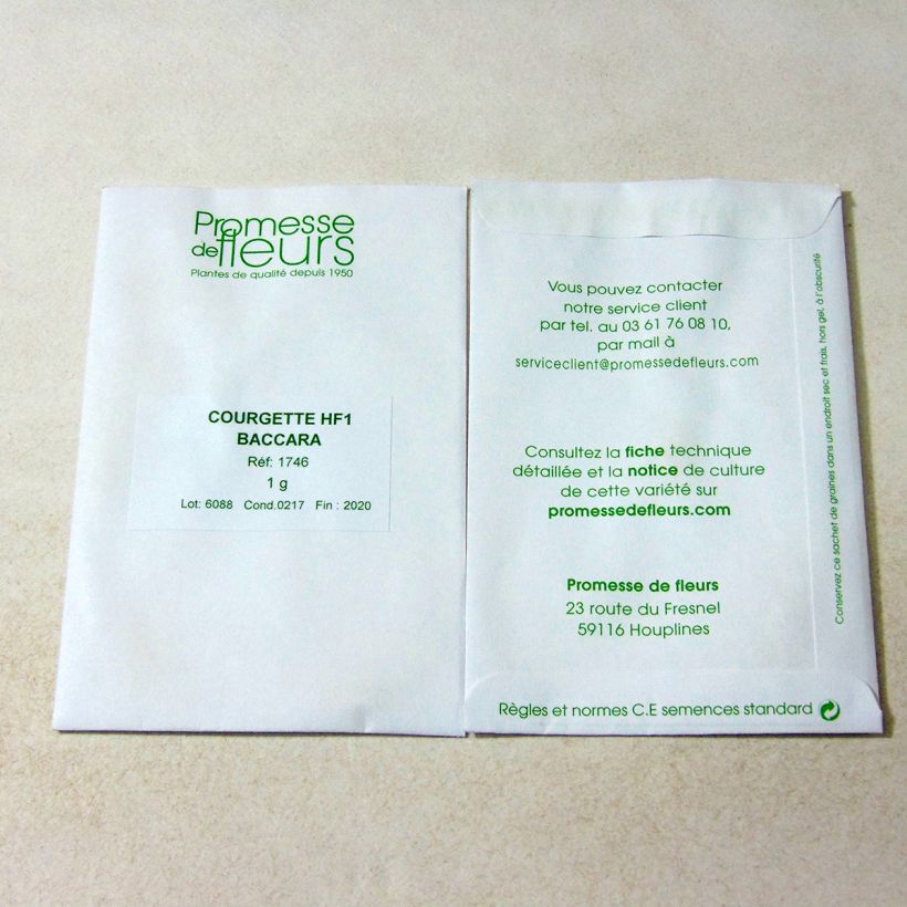 Esempio di esemplare Zucchino Baccara sacchetto di semi da 1 grammi come consegnato