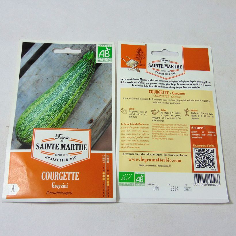 Example of Zucchino Grisette de Provence Bio - Ferme de Sainte Marthe sacchetto di 10 semi circa (1.2g) as you get
