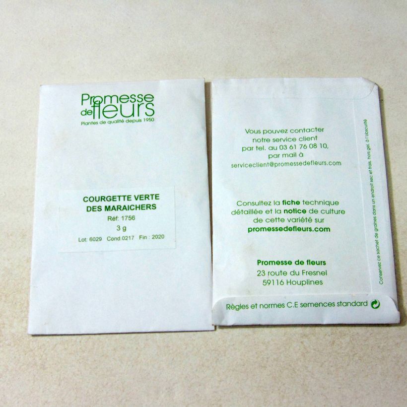 Esempio di esemplare Zucchino Verde non coureuse des maraîchers sacchetto di 25 semi circa (3g) come consegnato