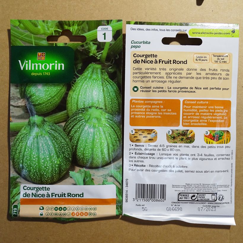 Esempio di esemplare Zucchino tondo chiaro di Nizza - Vilmorin sacchetto di 50 semi circa (5g) come consegnato