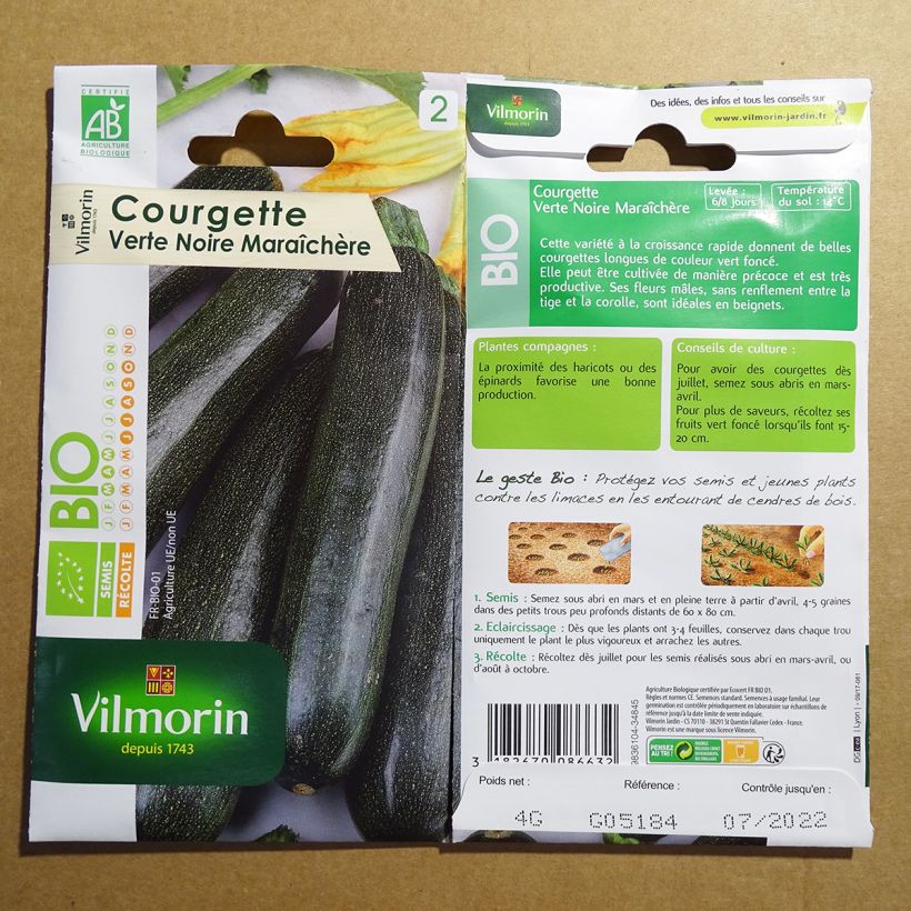 Esempio di esemplare Zucchino verde nero Bio - Vilmorin sacchetto di 40 semi circa (4g) come consegnato