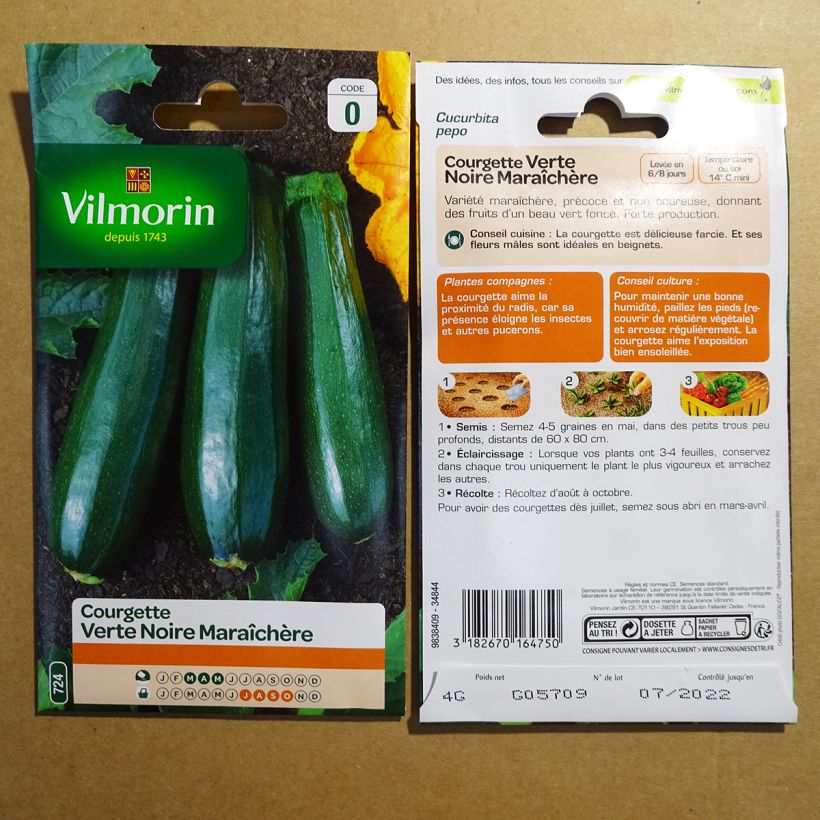 Esempio di esemplare Zucchino verde nero sacchetto di 40 semi circa (4g) come consegnato