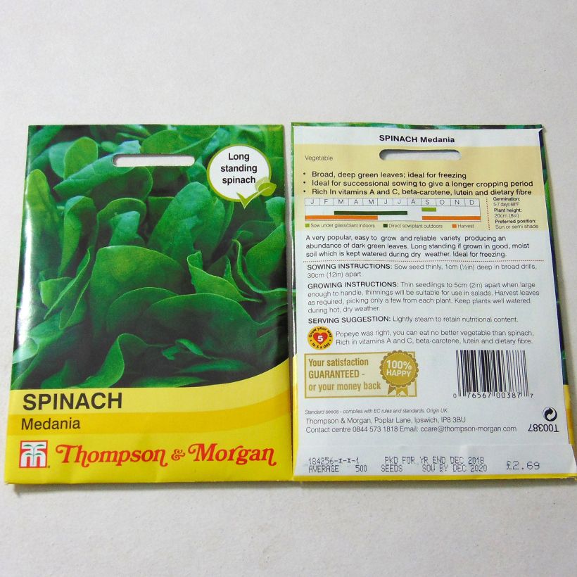 Esempio di esemplare Spinacio Medania sacchetto di 750 semi circa come consegnato
