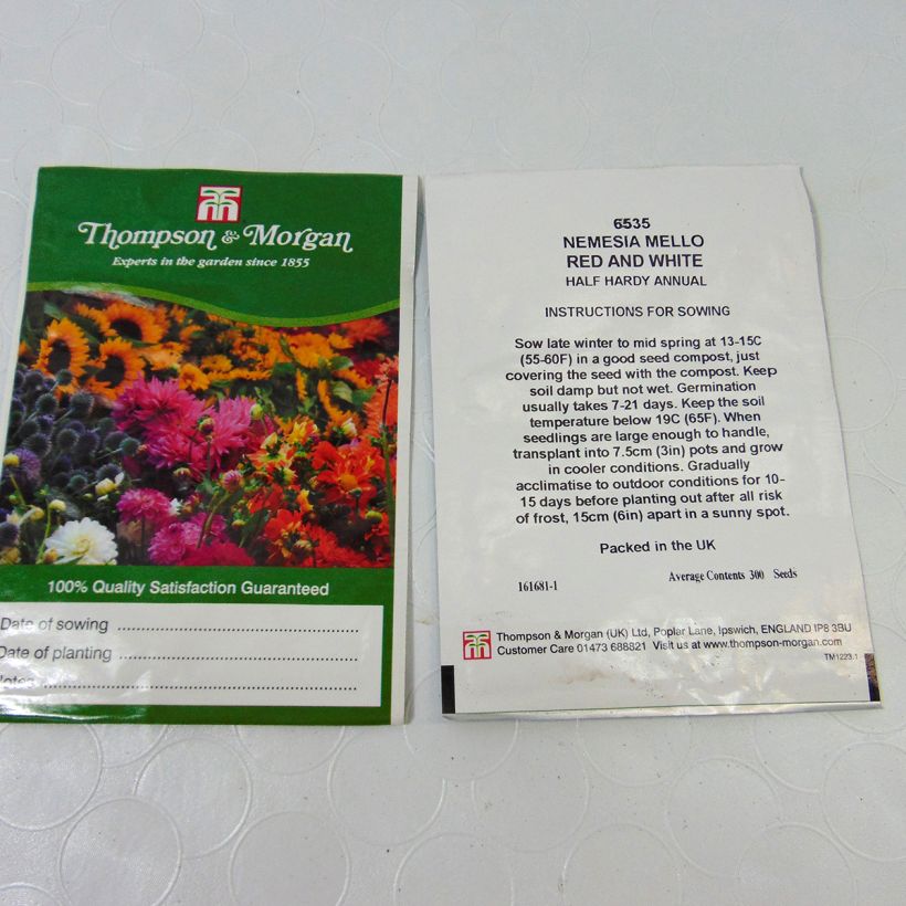 Esempio di esemplare Nemesia Mello Red & White sacchetto di 850 semi circa (0,2g) come consegnato