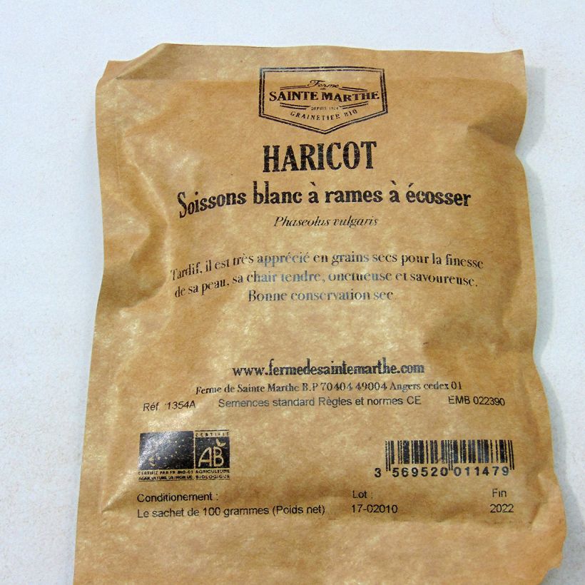 Esempio di esemplare Fagiolo rampicante da sgranare Soissons Blanc sacchetto di 200 semi circa (100g) come consegnato