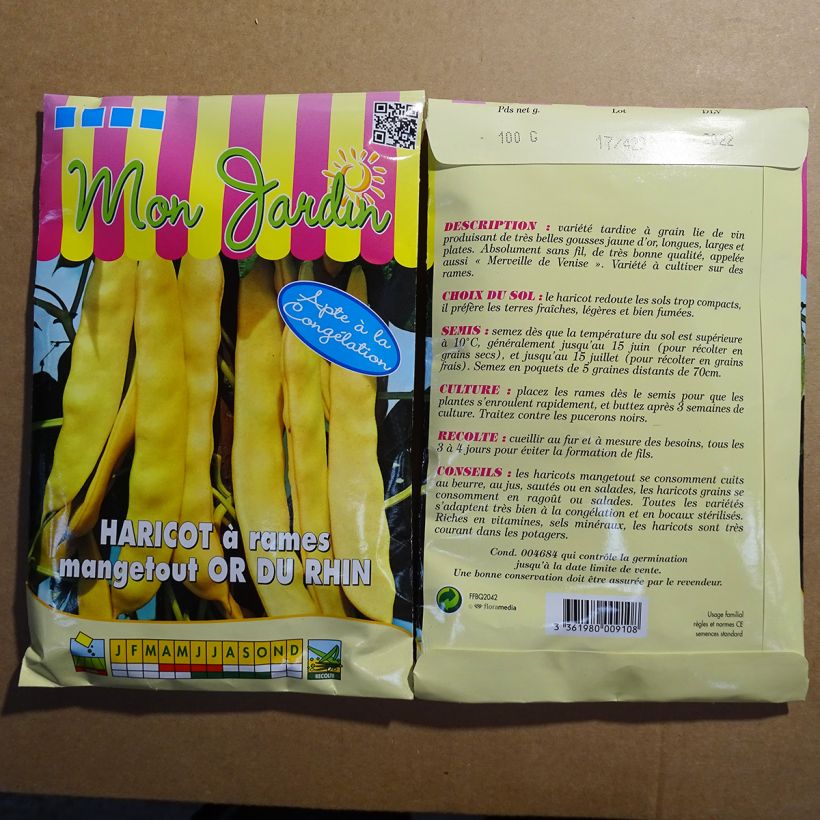 Esempio di esemplare Fagiolo rampicante Or du Rhin sacchetto di 200 semi circa (100g) come consegnato