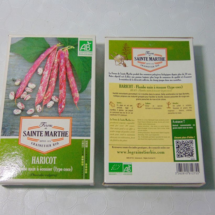Esempio di esemplare Fagiolo da sgranare Flambo Bio - Ferme de Sainte Marthe sacchetto di 180 semi circa (80g) come consegnato