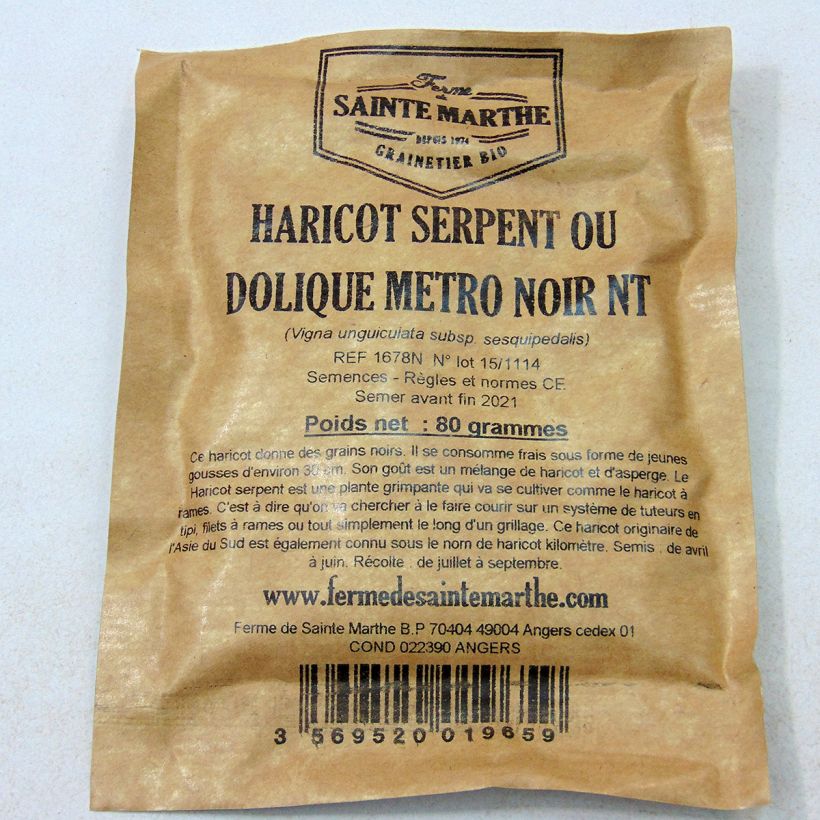 Esempio di esemplare Fagiolo dall'occhio Dolique Metro noir sacchetto di 160 semi circa (80g) come consegnato