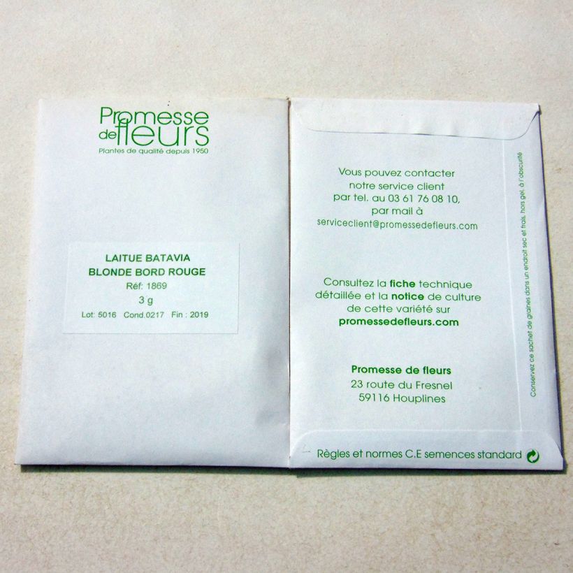 Esempio di esemplare Lattuga batavia Bionda a bordo rosso sacchetto di 2500 semi circa (3g) come consegnato