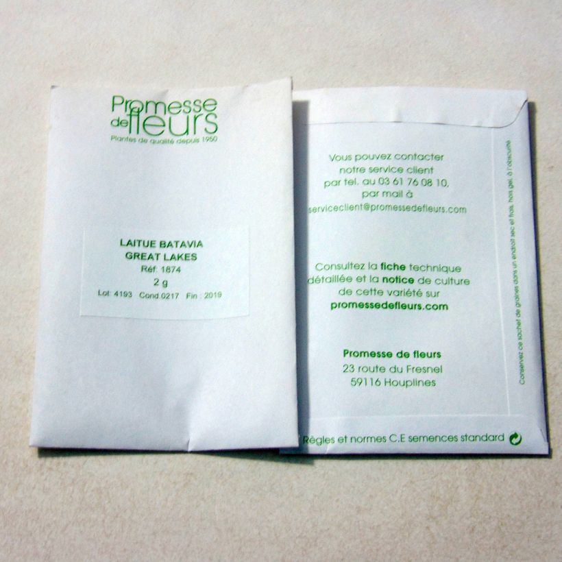 Esempio di esemplare Lattuga batavia Great Lakes 118 sacchetto di 1600 semi circa (2g) come consegnato
