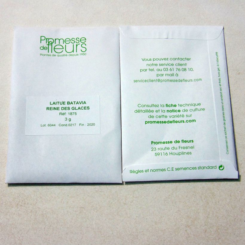 Esempio di esemplare Lattuga batavia Reine des Glaces sacchetto di 2500 semi circa (3g) come consegnato