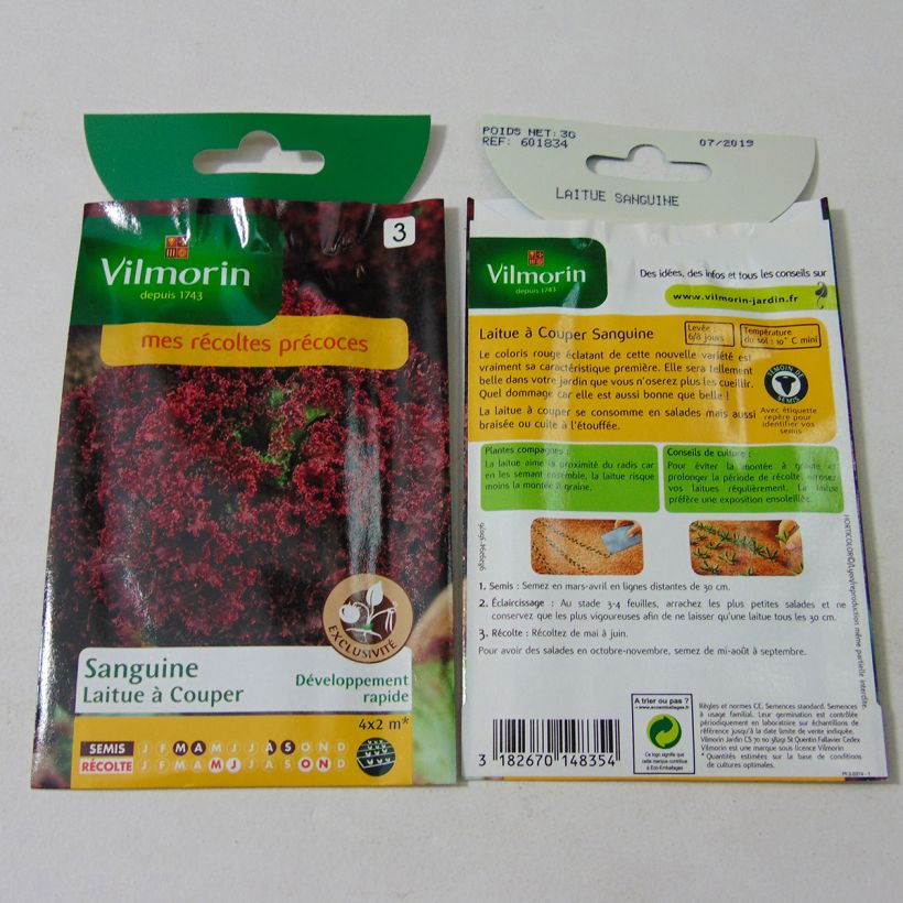 Esempio di esemplare Lattuga batavia Sanguine sacchetto di 2400 semi circa (3g) come consegnato