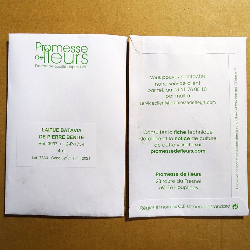 Esempio di esemplare Lattuga batavia di Pierre Bénite sacchetto di 2500 semi circa (3g) come consegnato