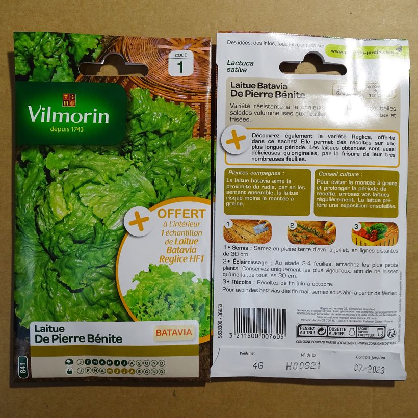 Esempio di esemplare Lattuga batavia di Pierre Bénite - Vilmorin sacchetto di 3200 semi circa (4g) come consegnato