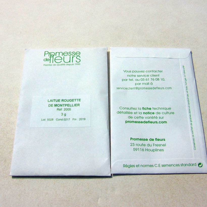 Esempio di esemplare Lattuga Rougette de Montpellier sacchetto di 2500 semi circa (3g) come consegnato