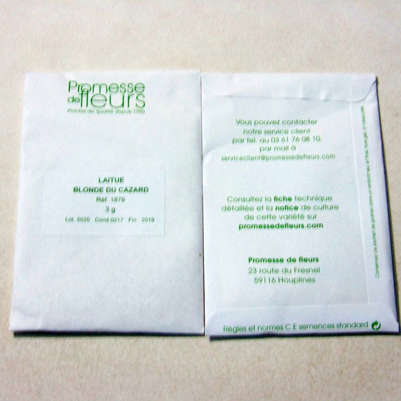 Esempio di esemplare Lattuga a cappuccio Blonde du Cazard sacchetto di 2500 semi circa (3g) come consegnato