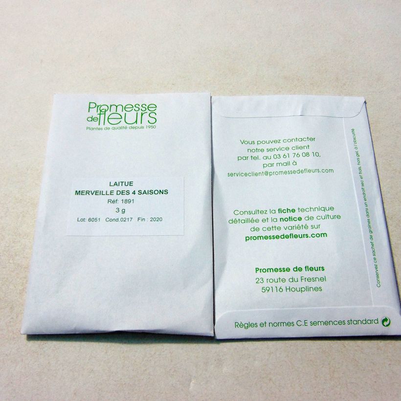 Esempio di esemplare Lattuga a cappuccio Meraviglia della 4 stagioni sacchetto di 2500 semi circa (3g) come consegnato